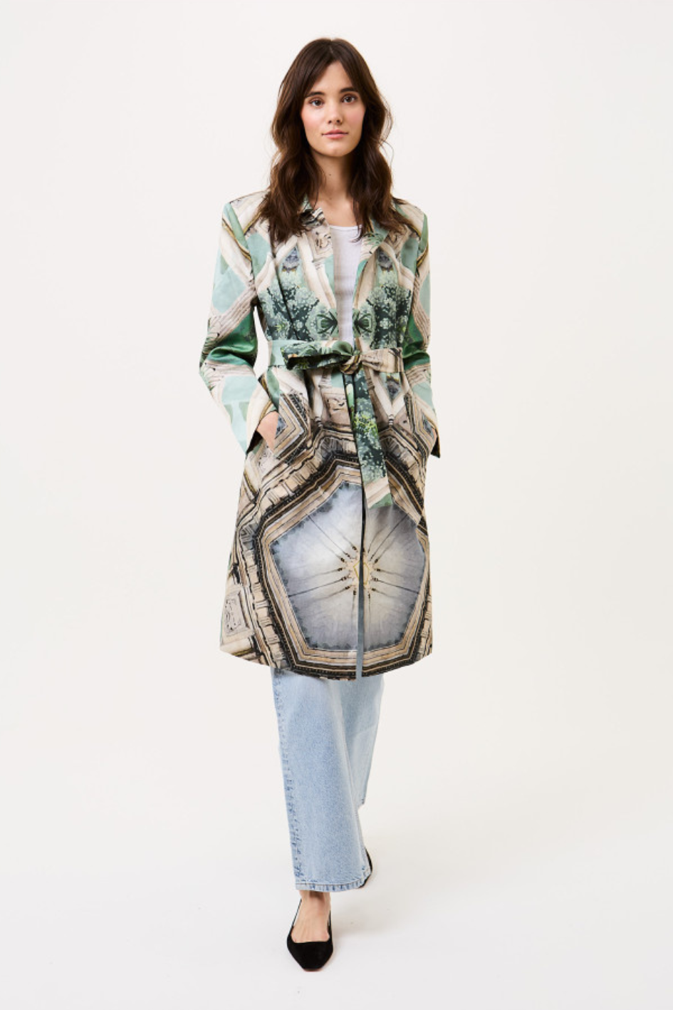 Palm and Prism Trench Coat
