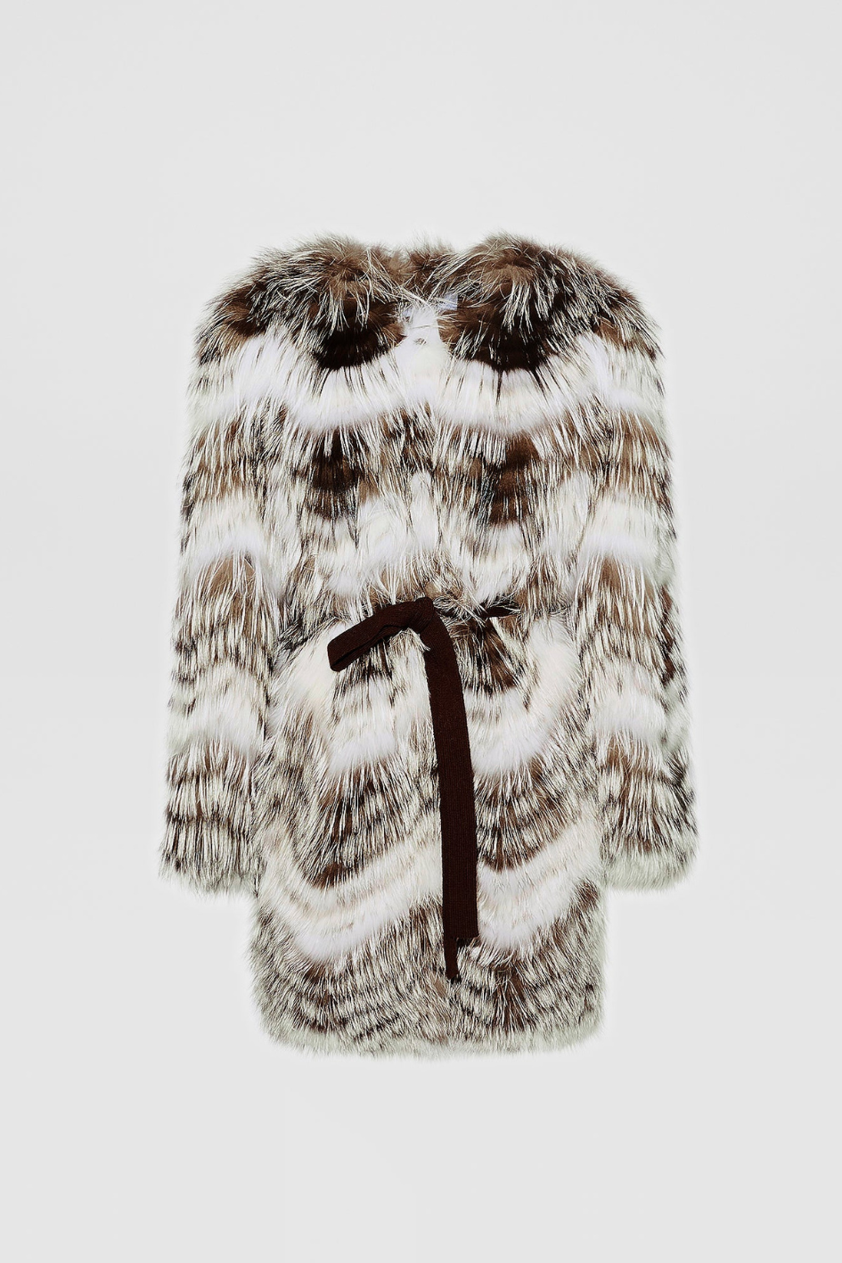 Coat with belt made of Merino Knit and Fox Fur