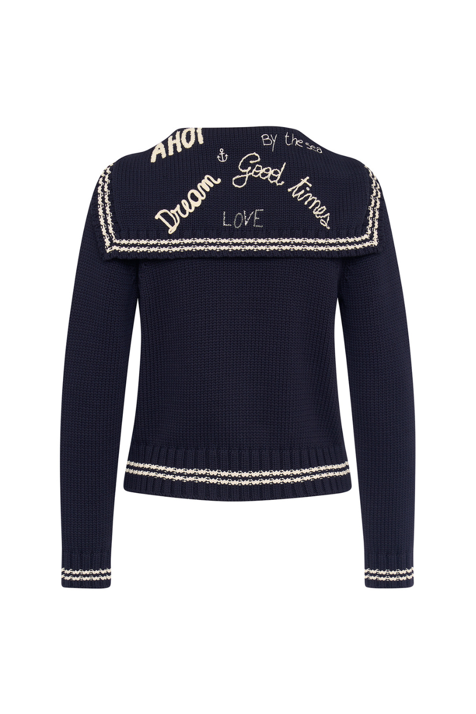 Sailor-Style knit cardigan with embroidered collar