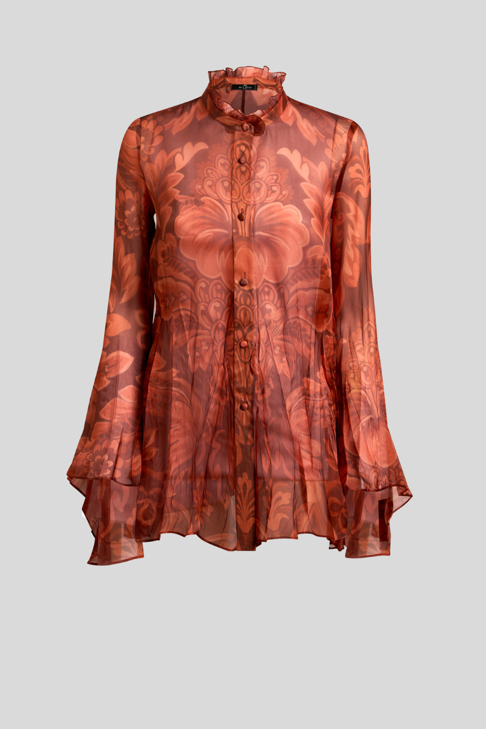 Floral Jacquard Chiffon Blouse in Burnt Orange