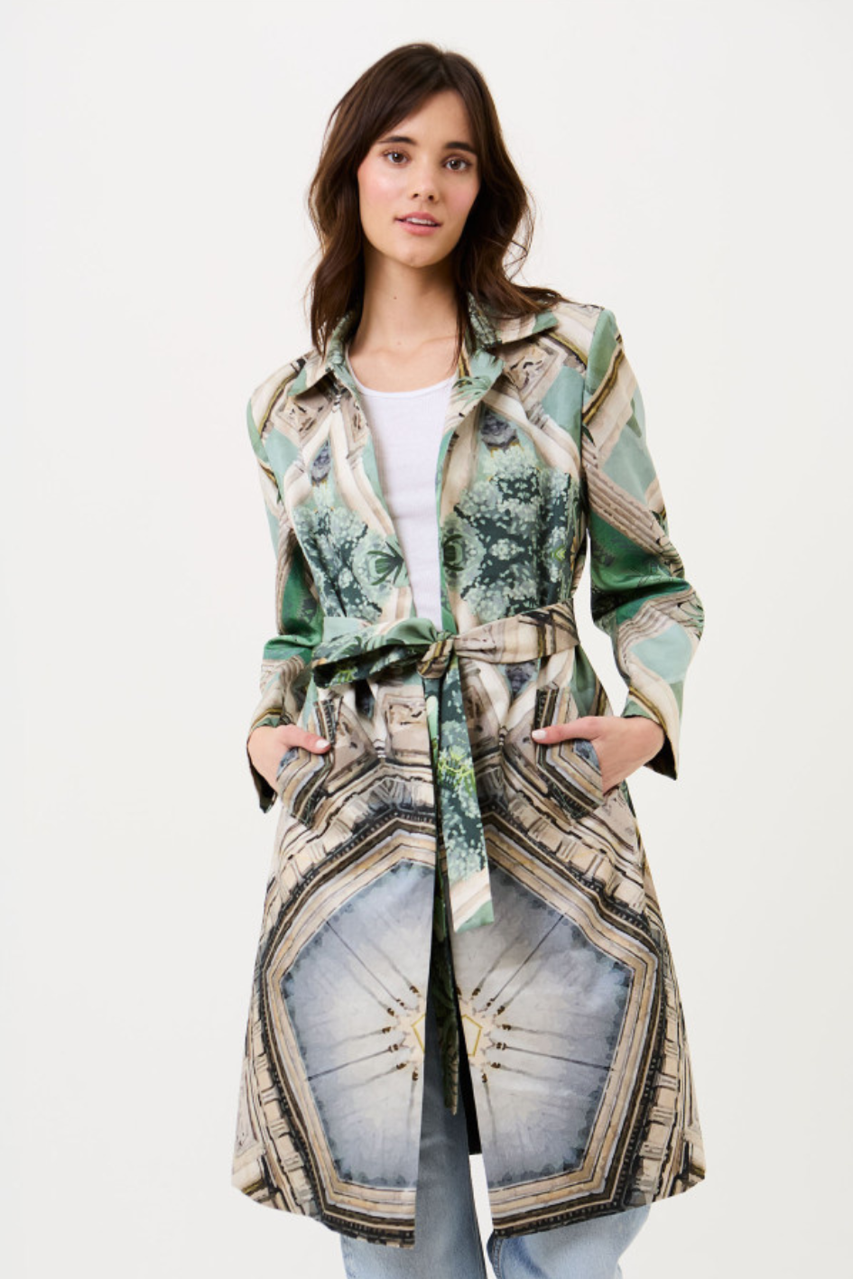Palm and Prism Trench Coat