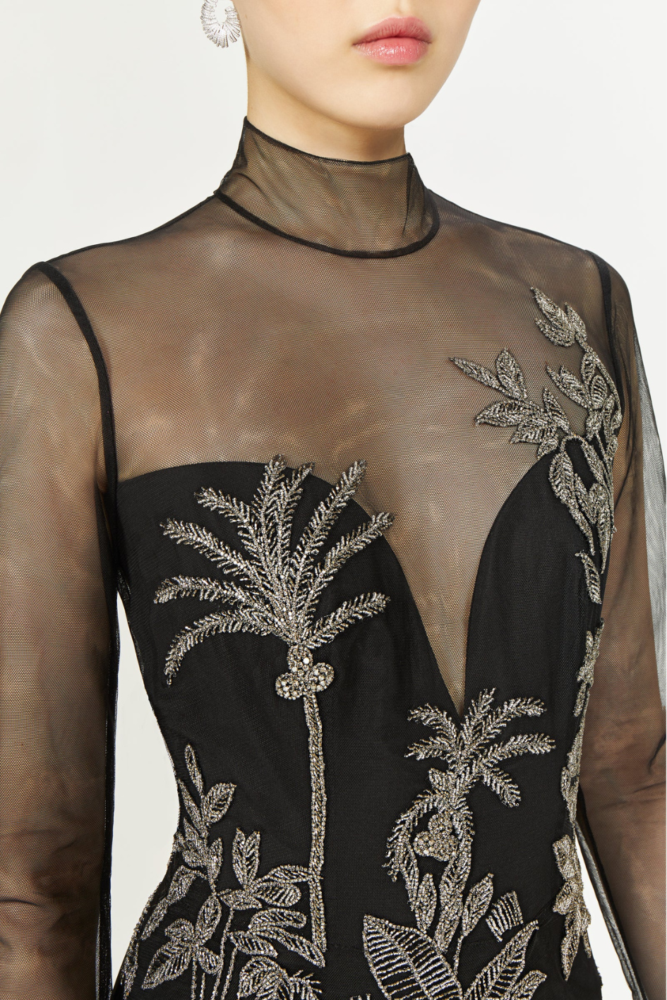 Marcella Tulle High-Neck Gown