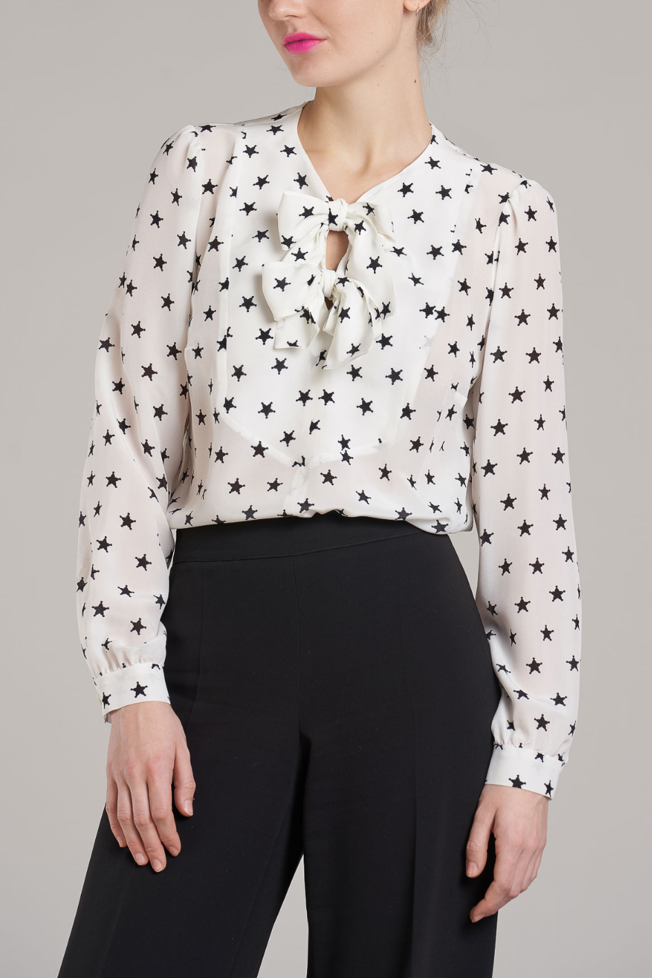 Silk Blouse long Sleeve with Star Pattern