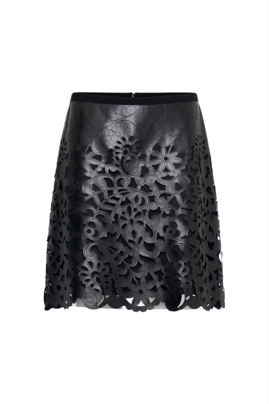 Mini Leather Skirt with Paisley Cut-Outs