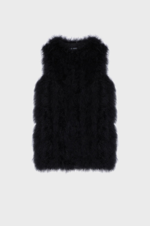 Long black Gilet Feather