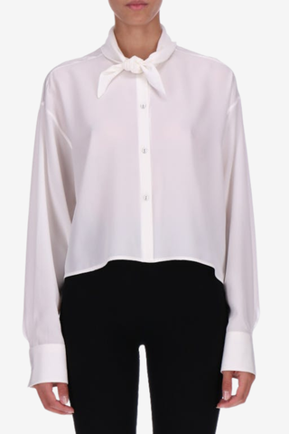 Elegant Cropped Blouse with Neck Tie