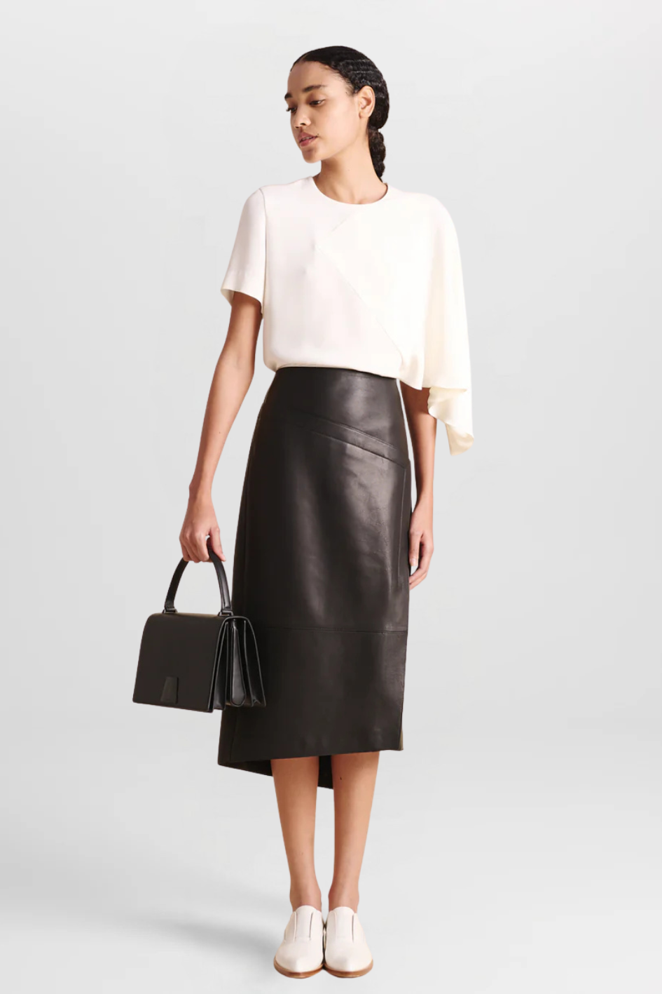 Asymmetrical Silk Blouse with Cape Detail