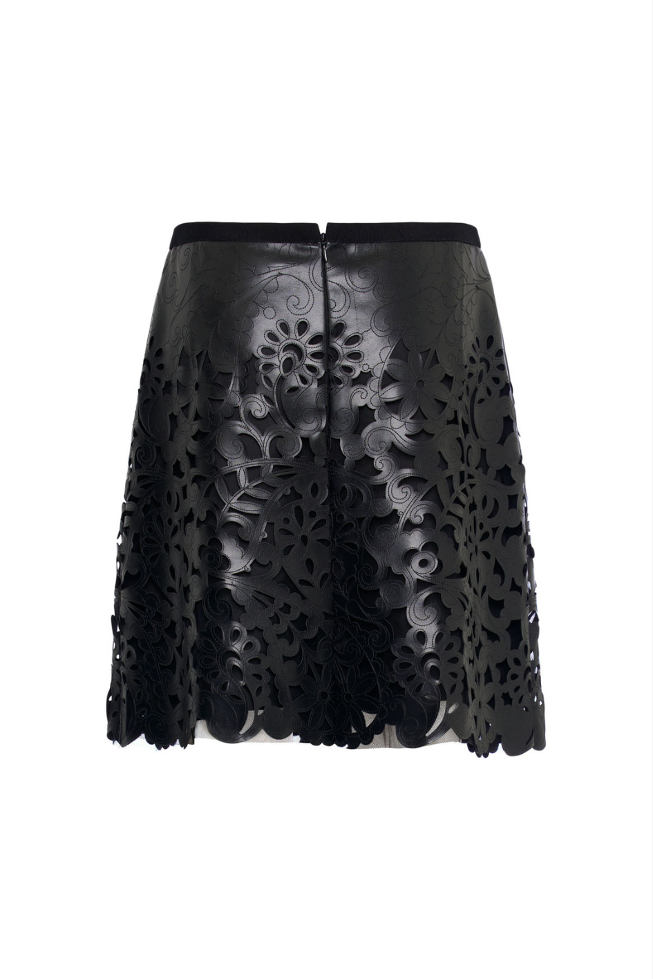 Mini Leather Skirt with Paisley Cut-Outs