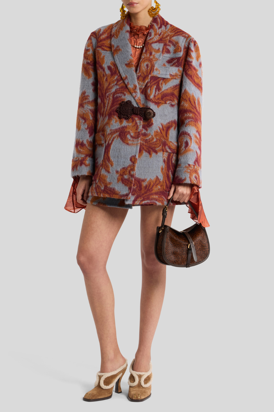 Oversized Jacquard Wool Blazer with Tassel Closure