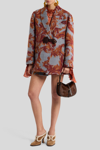 Oversized Jacquard Wool Blazer with Tassel Closure