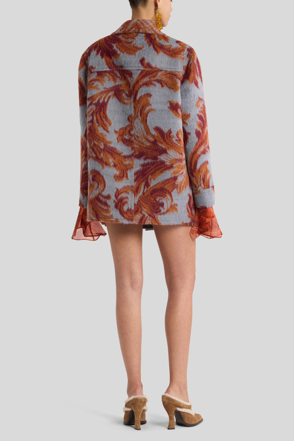 Oversized Jacquard Wool Blazer with Tassel Closure