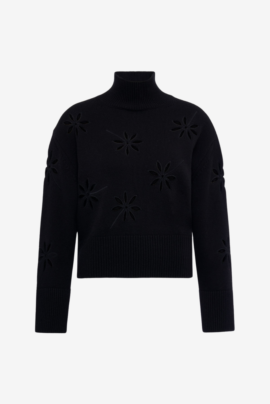 Cropped Knit Sweater with Floral Cut-Outs and Mock Neck