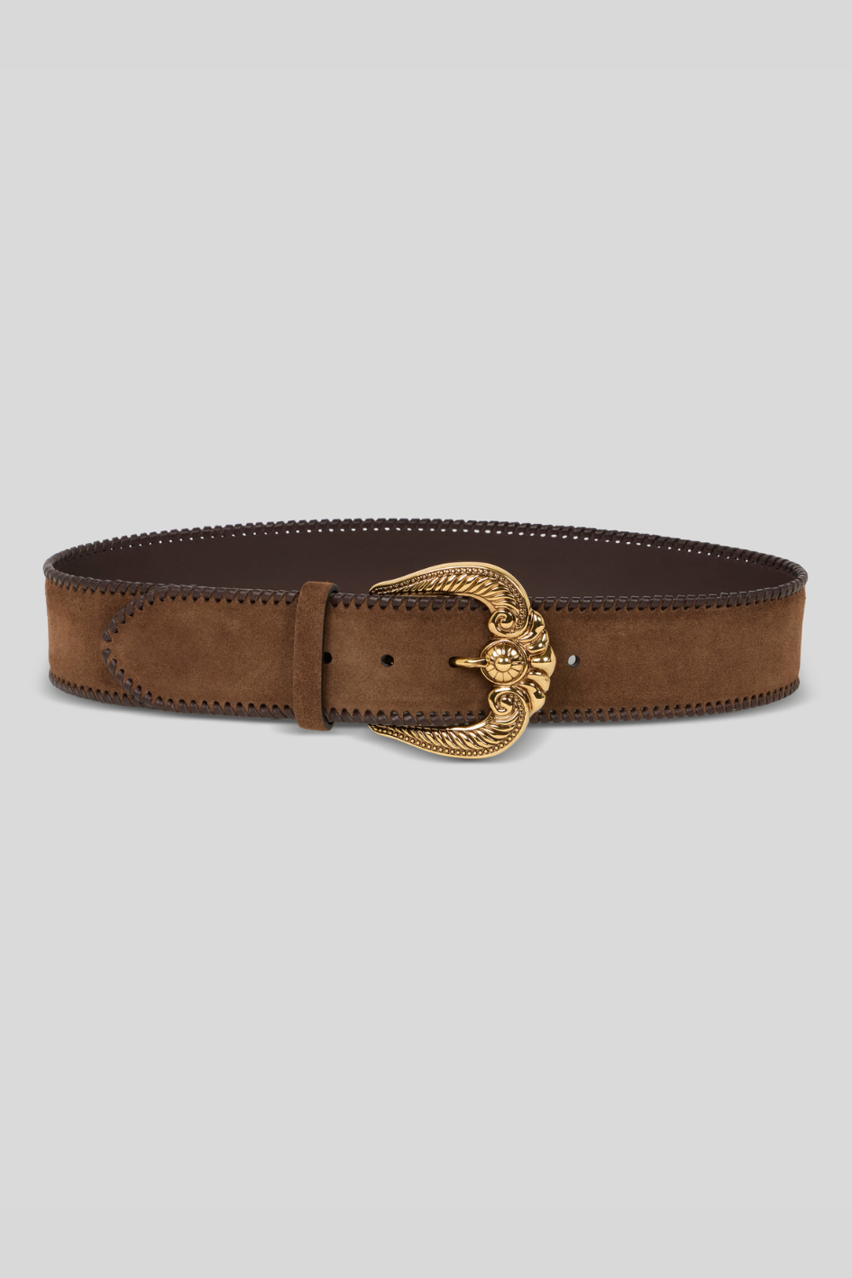 Suede Belt with Ornate Gold Buckle