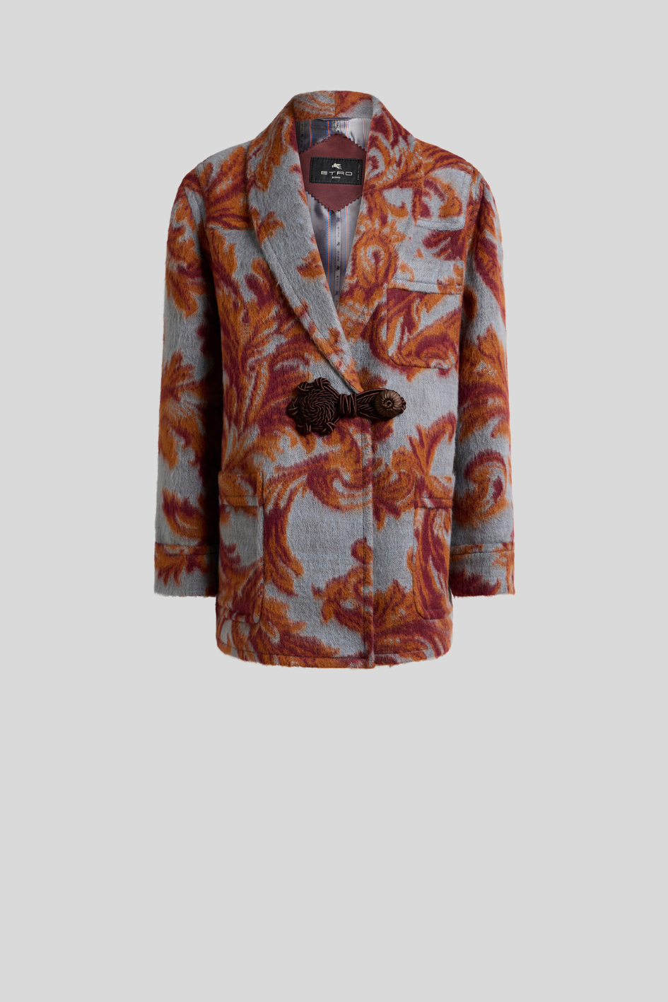 Oversized Jacquard Wool Blazer with Tassel Closure