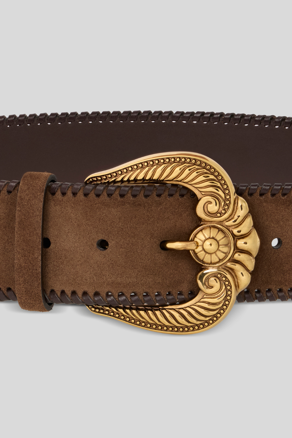 Suede Belt with Ornate Gold Buckle