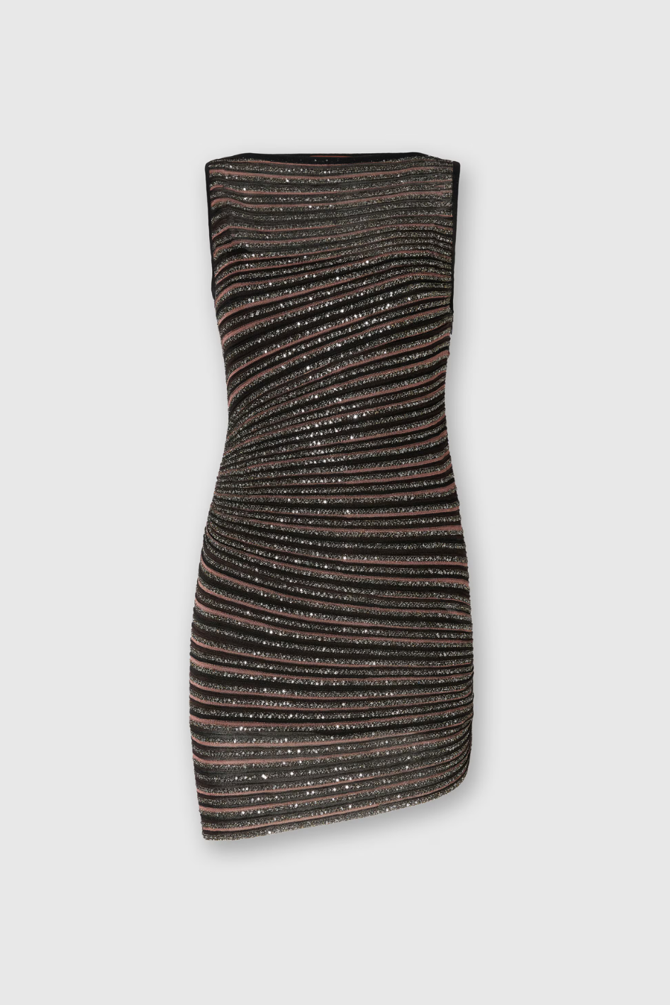 Boat Neck Mini Dress with Lamé Stripes