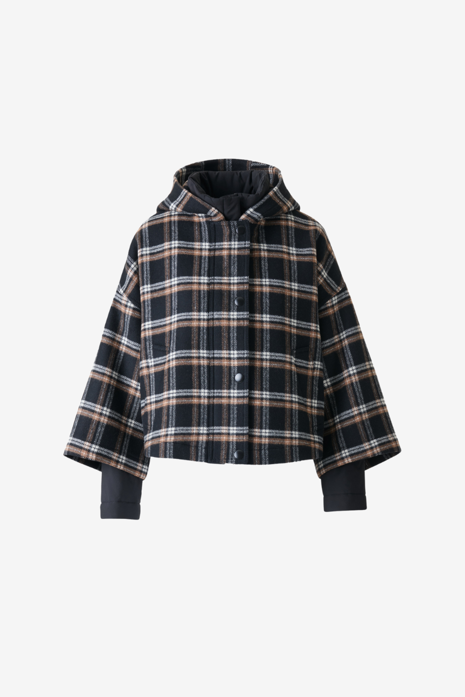 Plaid A-Line Coat with Detachable Inner Vest