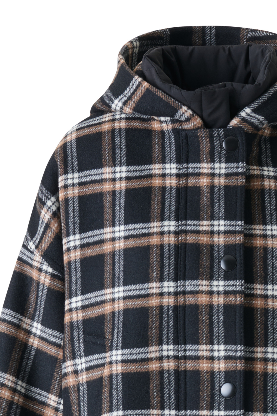 Plaid A-Line Coat with Detachable Inner Vest
