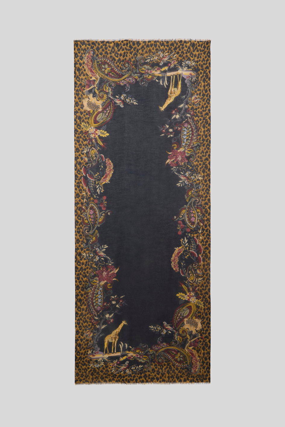 Leopard & Paisley Print Wool Scarf