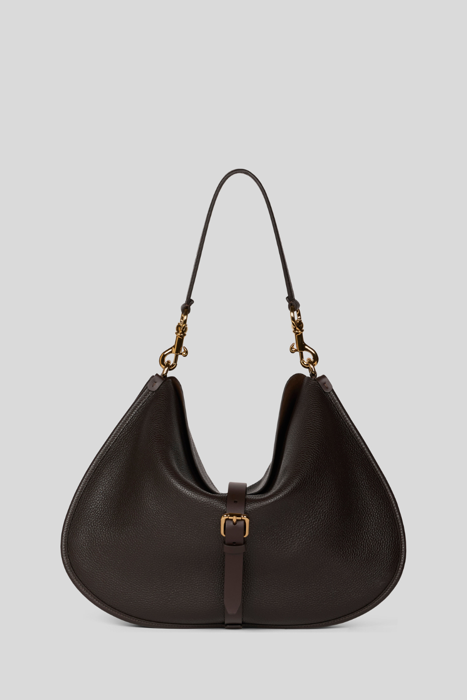 Grained Leather Hobo Bag with Buckle Detail