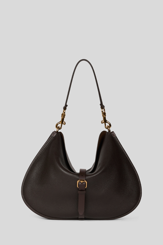 Grained Leather Hobo Bag with Buckle Detail