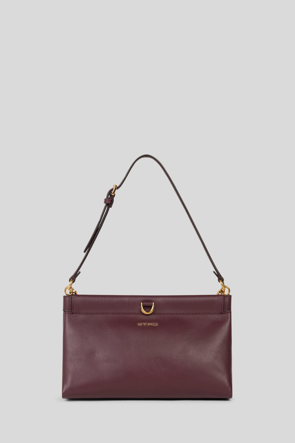 Bordeaux Leather Clutch Bag with Gold Details