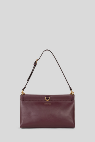 Bordeaux Leather Clutch Bag with Gold Details