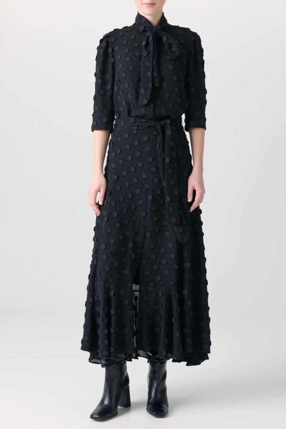 Boho Midi Skirt in Polka Dot Techno Georgette