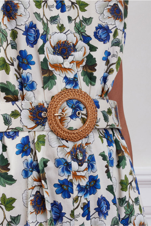 Biba Midi Dress with Belt in White
