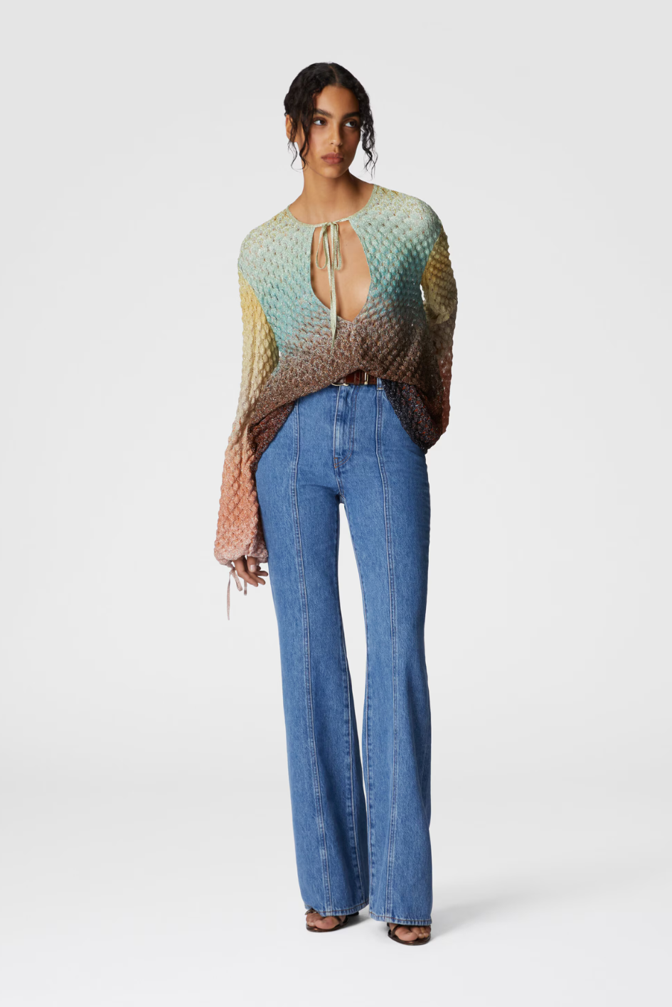 Dégradé lace blouse with V-neckline