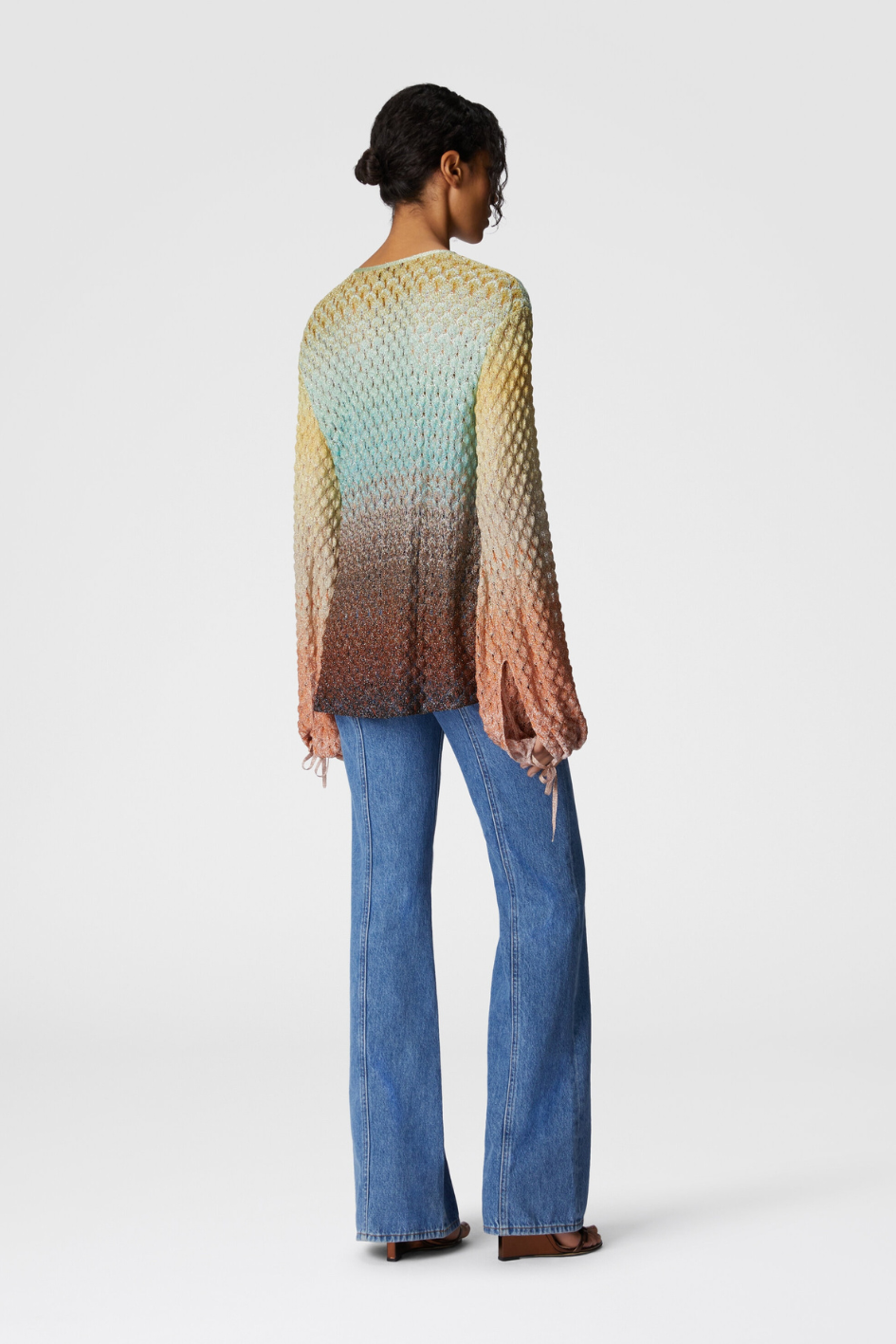 Dégradé lace blouse with V-neckline