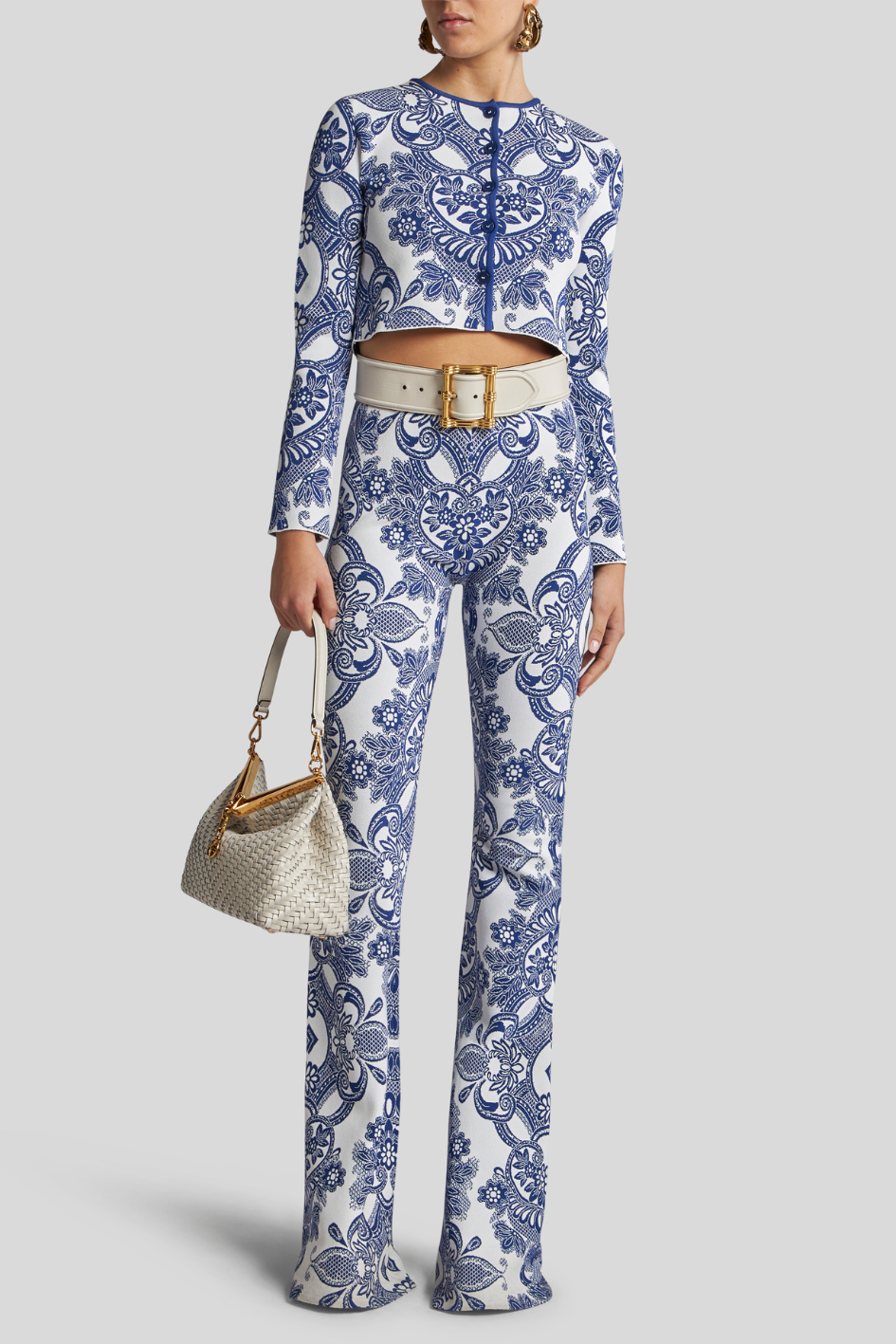 Cropped Jacket with Blue Floral Design