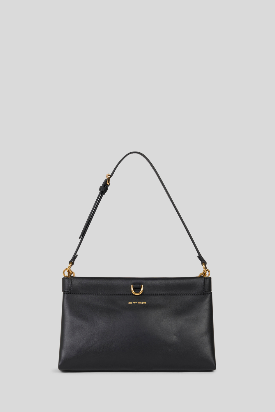 Black Leather Clutch Bag with Gold Details