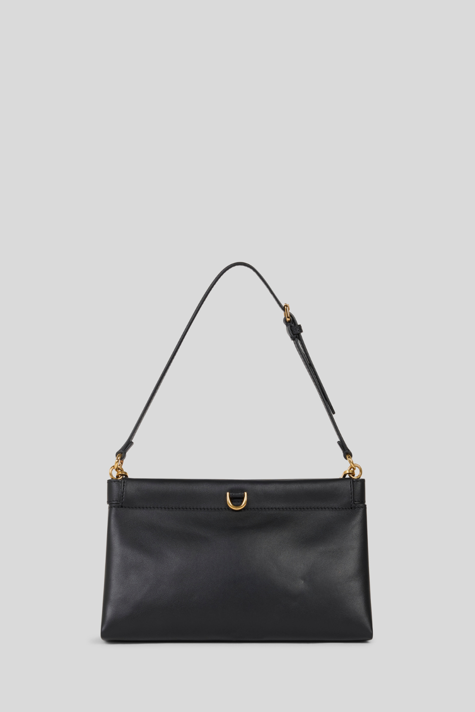 Black Leather Clutch Bag with Gold Details