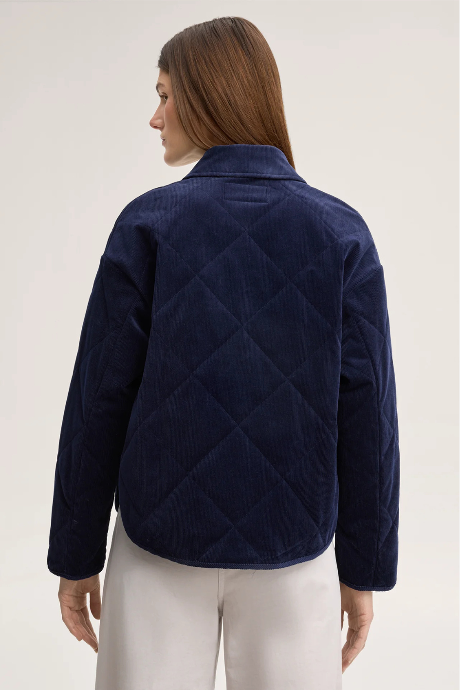 Fine-cord velvet quilted Jacket with a Shirt Collar in dark blue