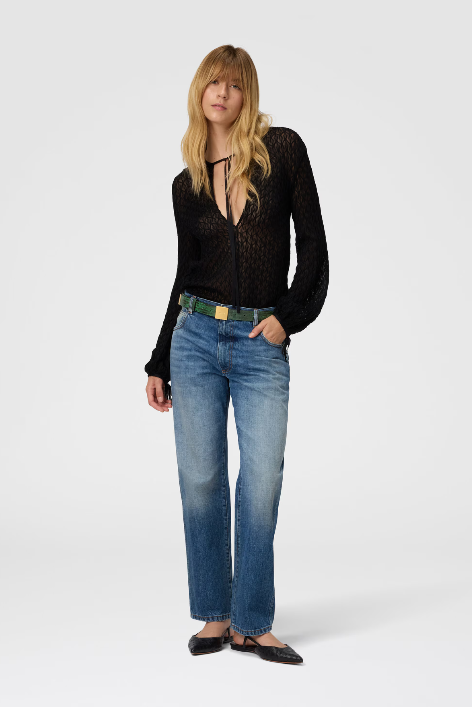 Crew Neck Blouse in Wool Blend Black