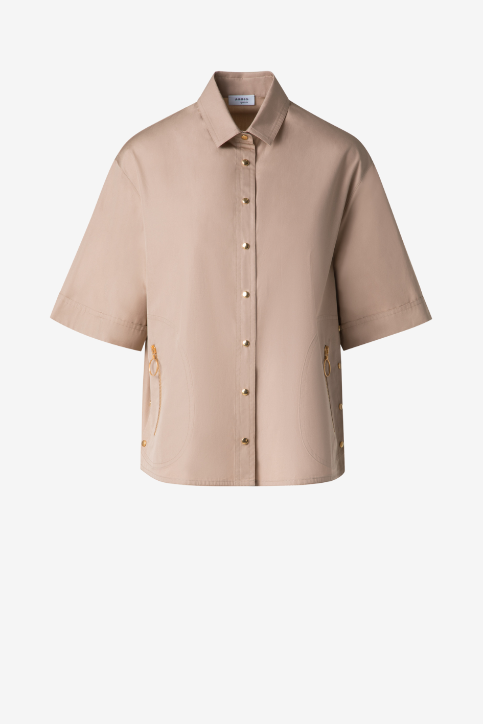 Beige Short-Sleeve Button-Up Shirt