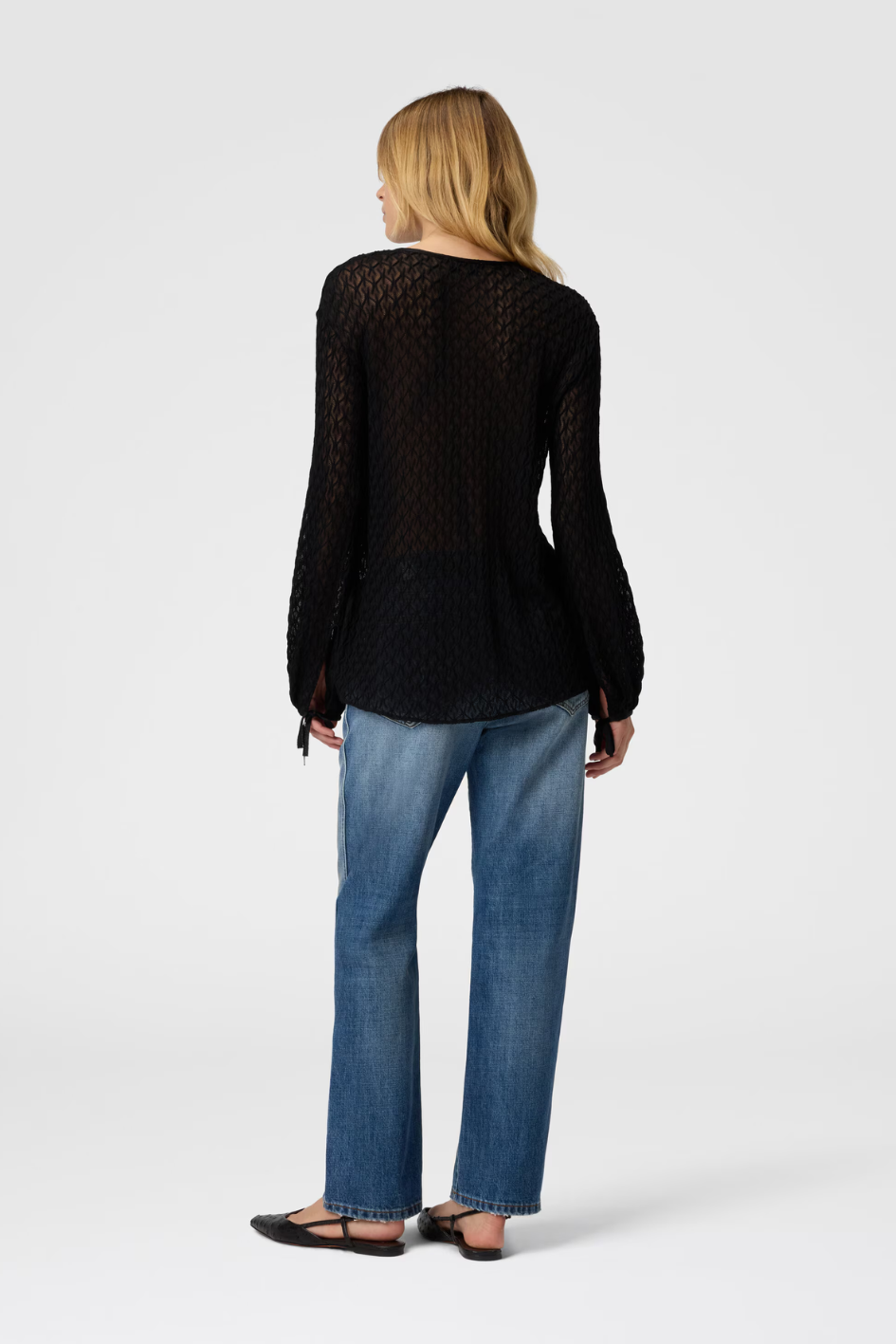 Crew Neck Blouse in Wool Blend Black