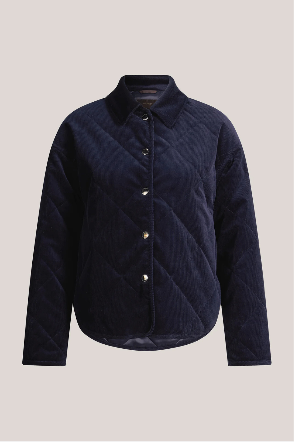 Fine-cord velvet quilted Jacket with a Shirt Collar in dark blue