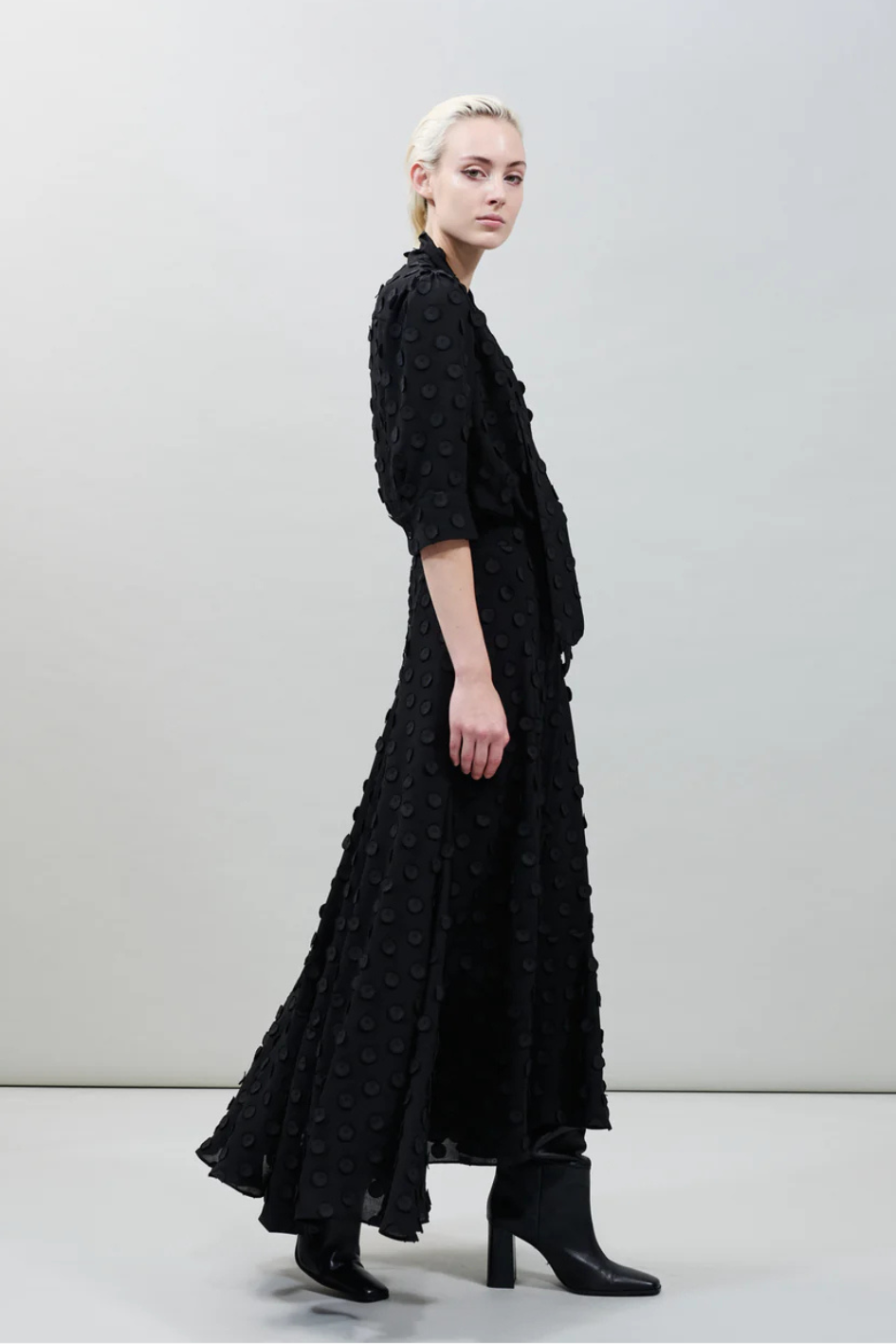 Boho Midi Skirt in Polka Dot Techno Georgette