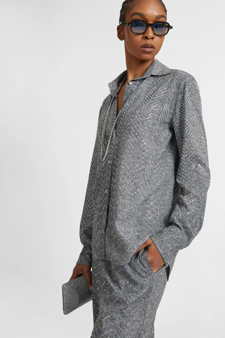 Viscose shirt with hand-applied crystals