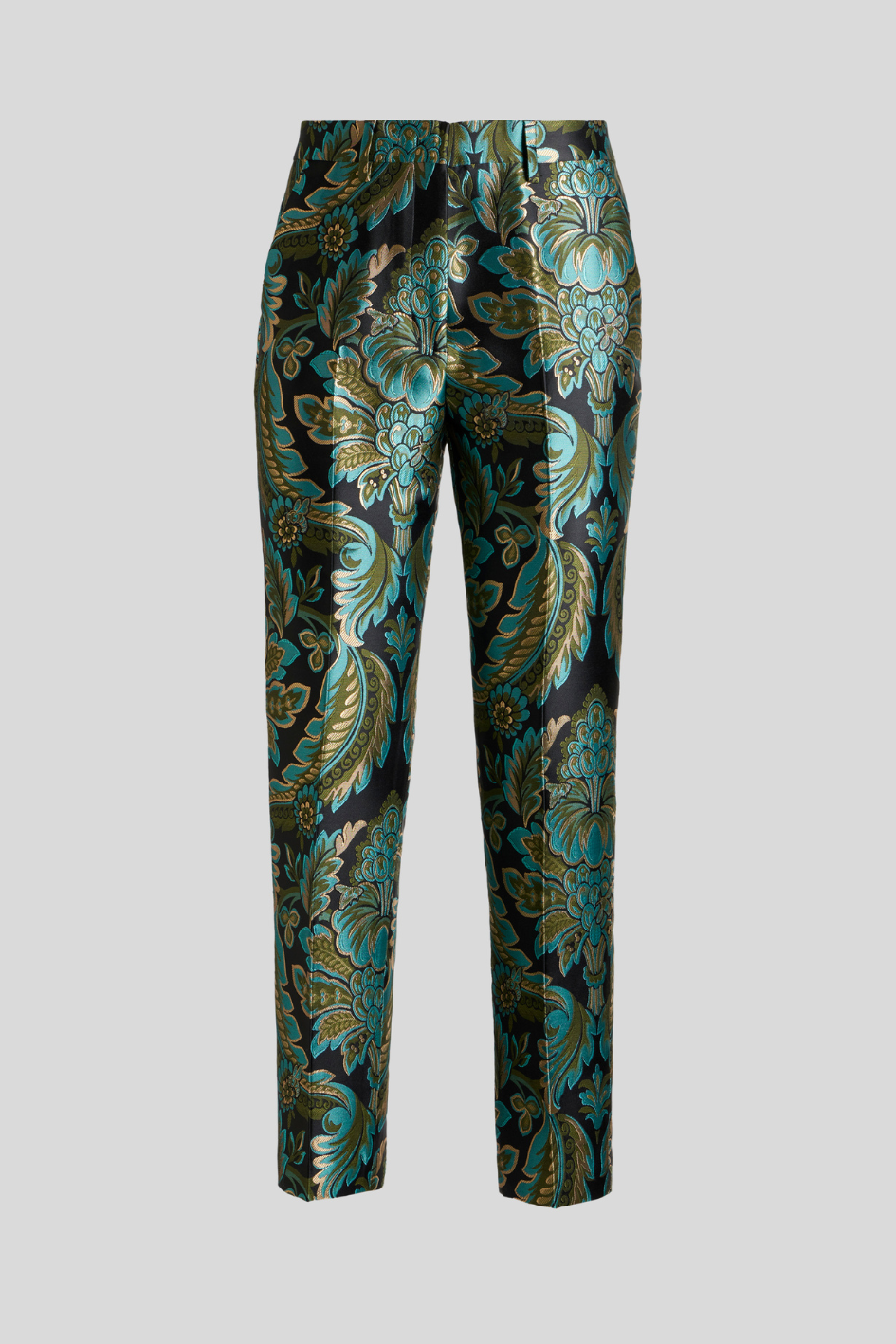 Tapered Jacquard Trousers with Baroque Floral Pattern