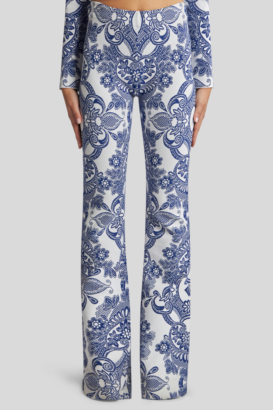 Flared Pants with Blue Floral Pattern