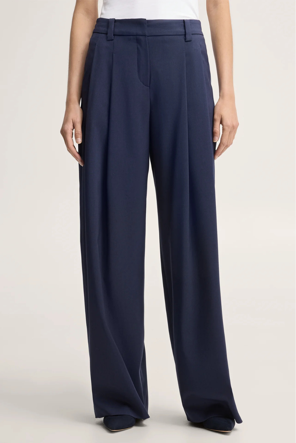 Dark Blue Virgin Wool Crepe Palazzo Pants