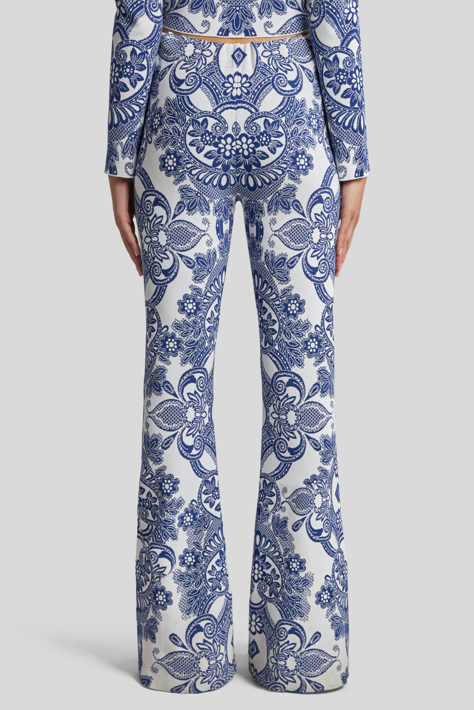 Flared Pants with Blue Floral Pattern