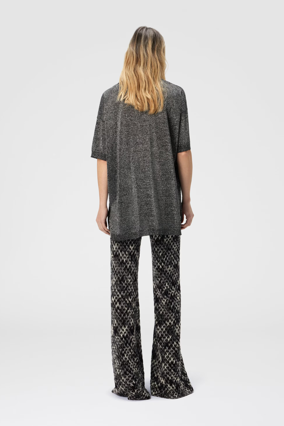 Boxy Crew Neck Sweater in Lamé Silver