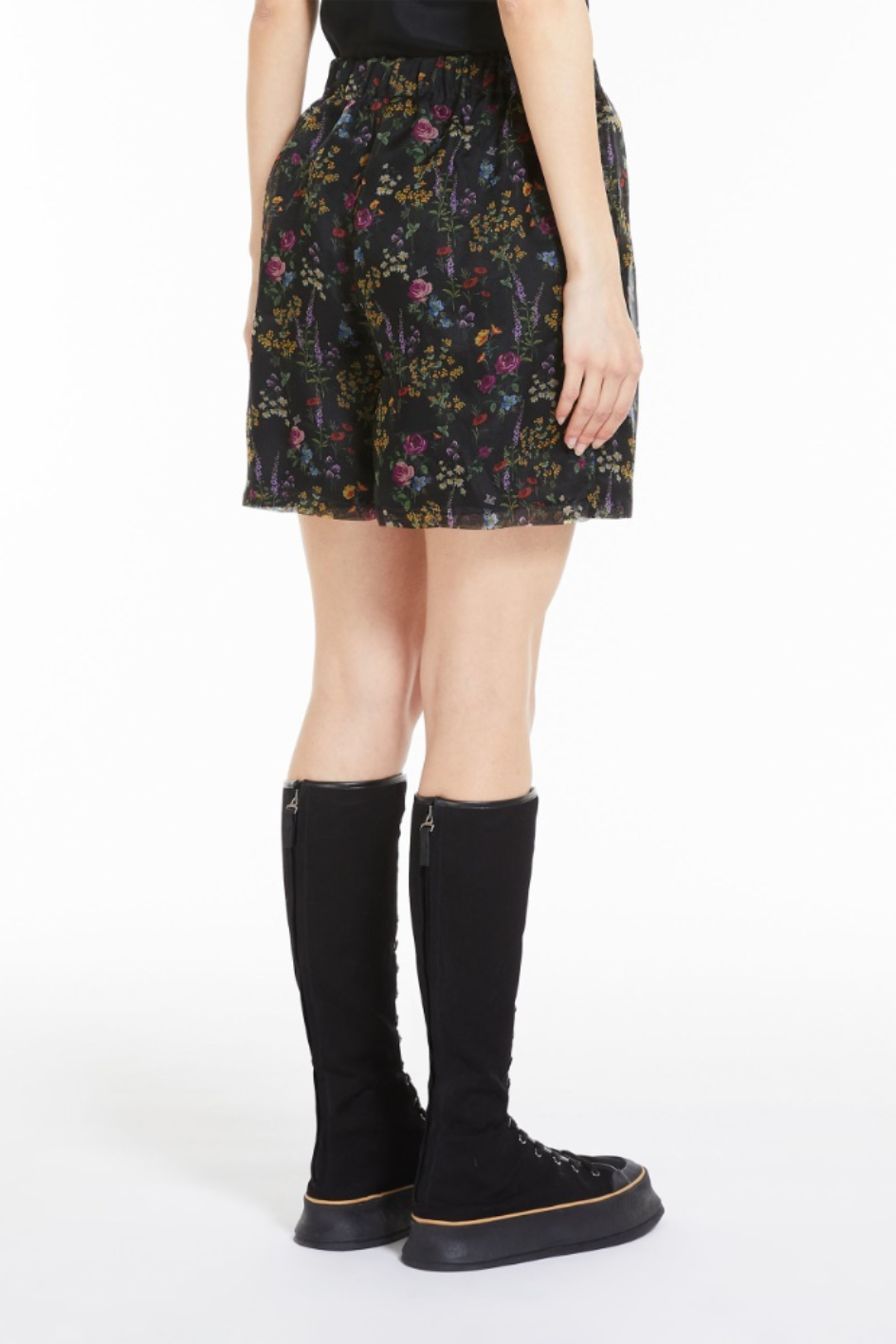 Silk Organza Shorts with Floral Motif