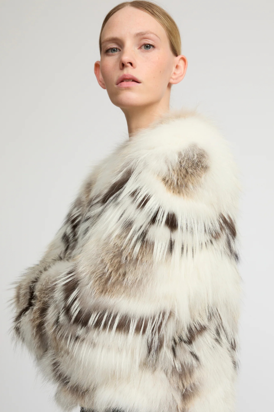 Fur cropped Jacket in Merino Knit and Fox Fur