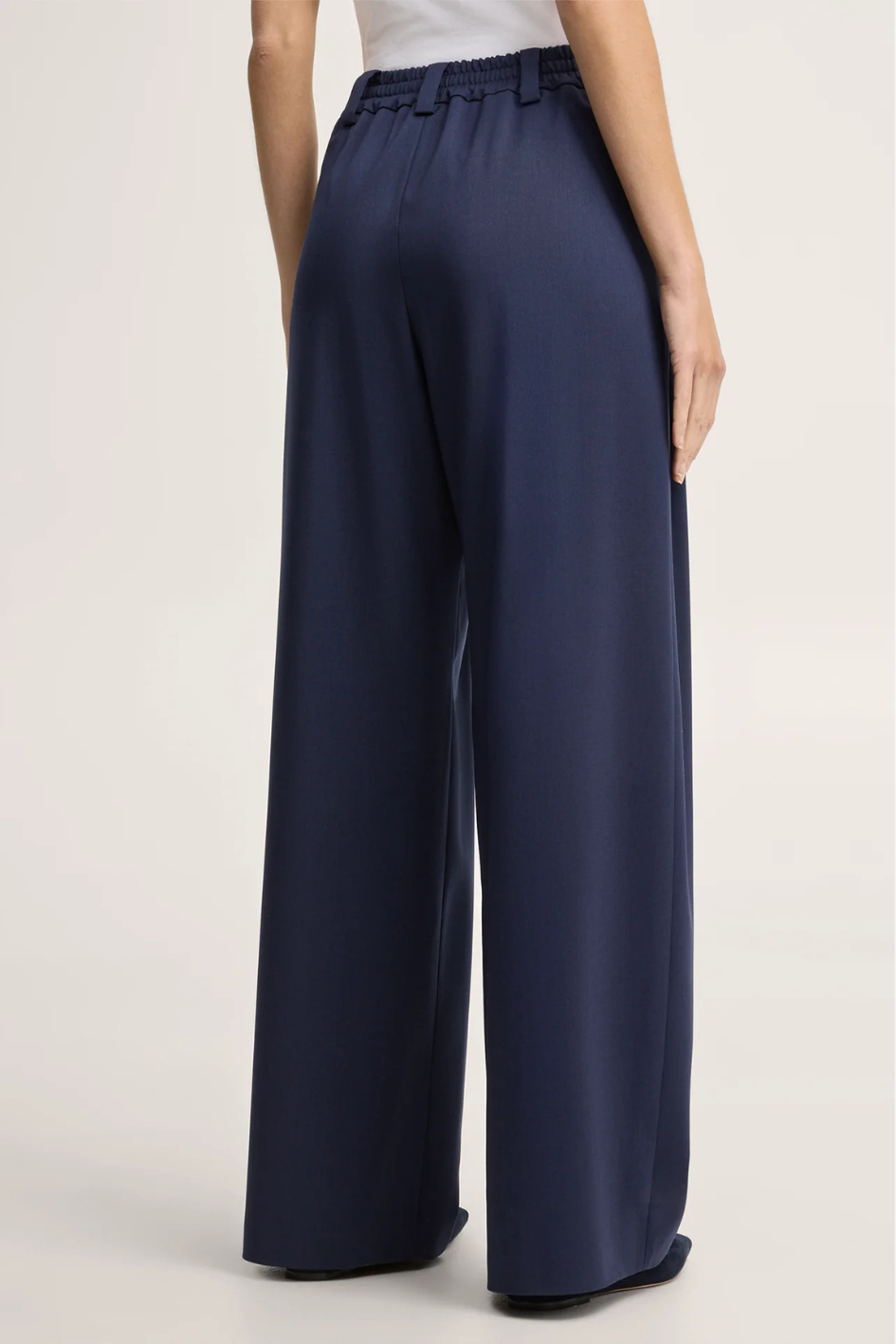 Dark Blue Virgin Wool Crepe Palazzo Pants