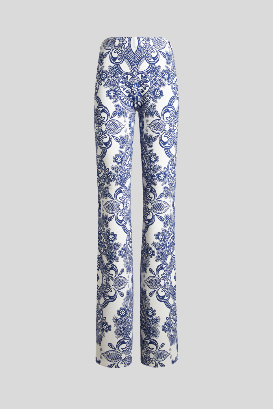 Flared Pants with Blue Floral Pattern